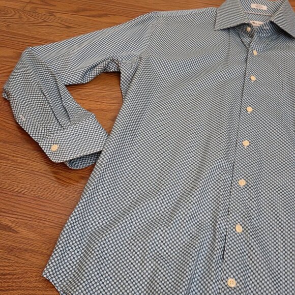 Peter Millar Shirt Men's Medium Black Mint Geometric Diamond Button Down Pocket - Picture 3 of 11